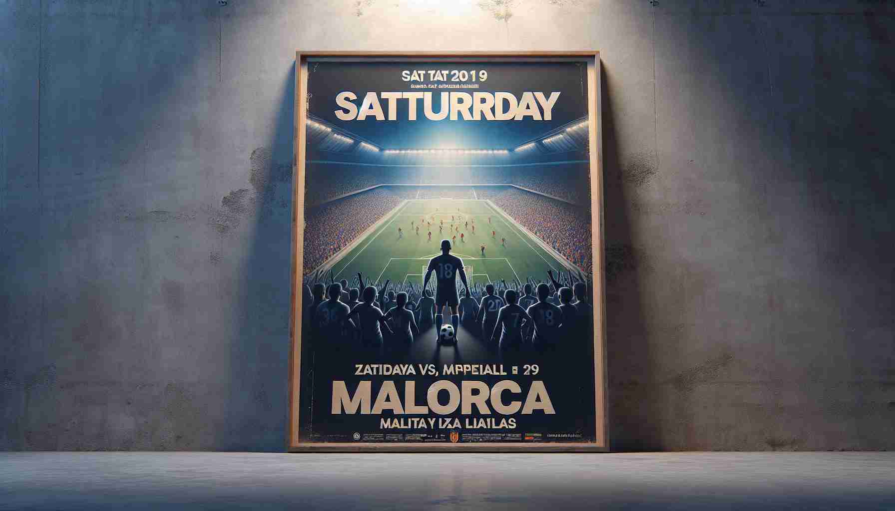 A high-definition, realistic image of a scene depicting an upcoming sporting event on a Saturday where a team named Mallorca is going to battle in a much-anticipated match. The poster is filled with anticipation and tension, suggesting that the stakes are higher than ever before for this team. There is a sense that they're hoping for a long-awaited victory.