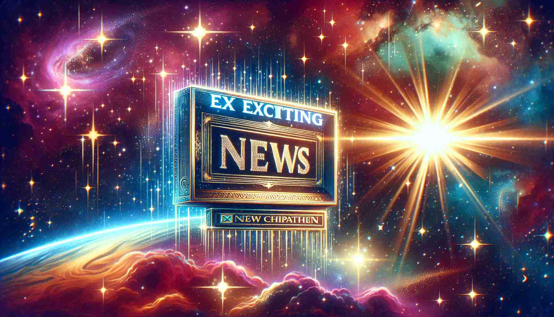 A vibrant, HD illustration of a new chapter beginning in the life of a celestial star. Show a picturesque view of cosmos where the star is shining bright, possibly indicating a transformation or a new phase. The backdrop is filled with glittering stars, galaxies and nebulae while the foreground displays the 'Exciting News' as if it were a headline, written in constellations or stardust. Make sure the setting generates an air of excitement and anticipation.